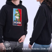 Худі six seven мем стиль, чоловік і жінка, принт жаби, чорний колір,.