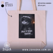 Шопер мені б трохи тепла кіт лицар, бежевий фон, принт з котом,.