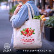 Шопер продам помідори прикольний мем, бежевий, на плечі, з продуктами, бренд Згадка.