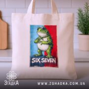 Шопер six seven мем стиль, бежевий фон, принт жаби на кухонному фоні,.