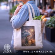 Шопер вір у маленькі чудеса, бежевий, з продуктами, бренд Згадка.