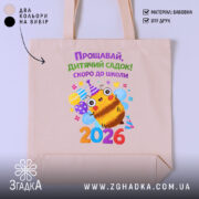Шопер випускник дитячого садка 2026, бежевий фон, принт з бджолою, бренд Згадка.