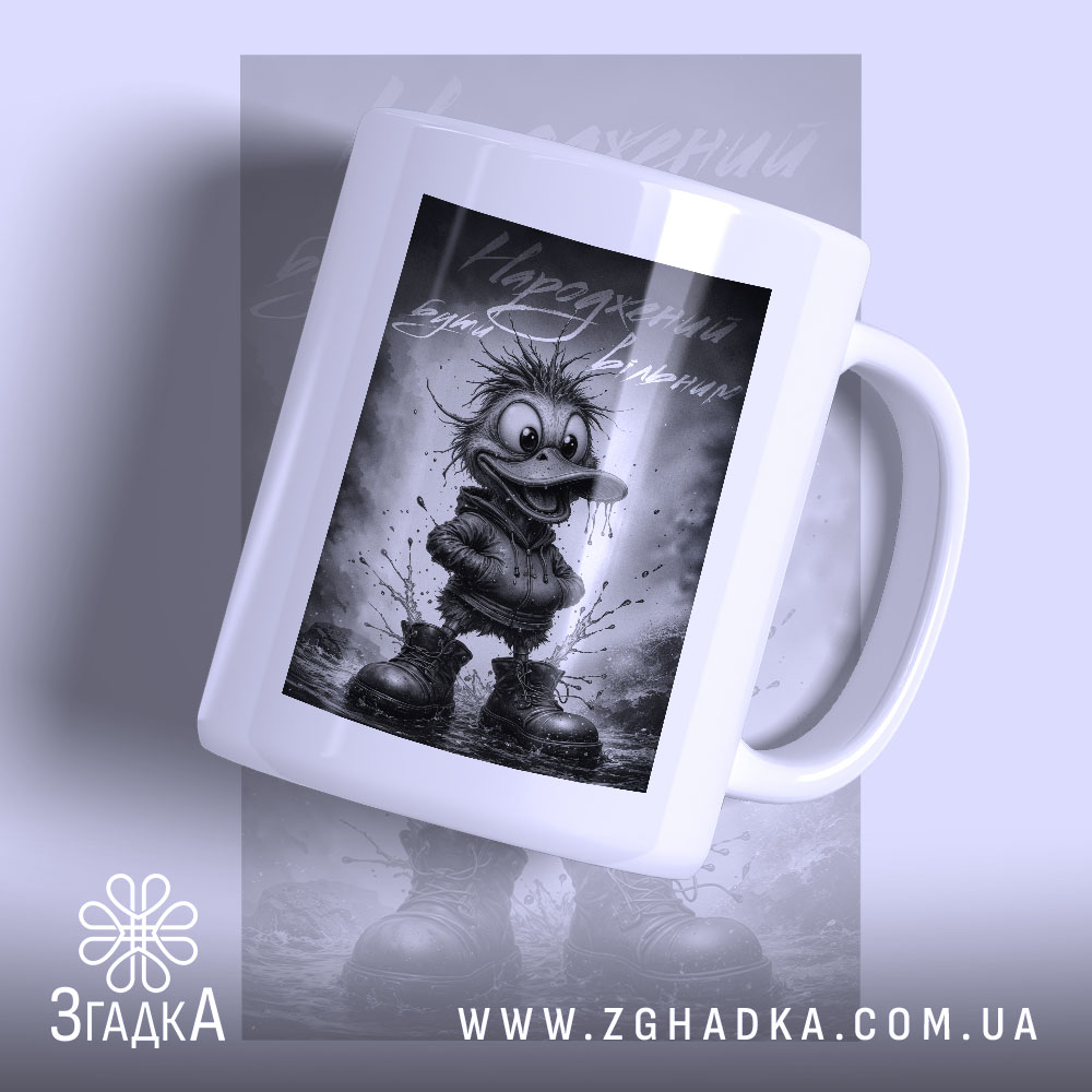 Чашка народжений бути вільним з малюнком качки, матова поверхня, бренд Згадка.