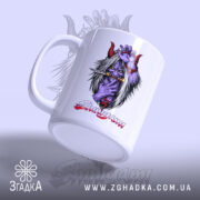 Чашка шінігамі японський демон з бокового ракурсу, яскравий малюнок на білому фоні,.