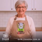 Фартух бариста і еспресо, бежевий, на жінці, кухня на фоні, бренд Згадка.