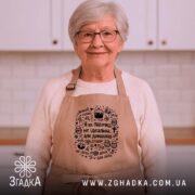 Фартух я як пасочка домашня, бежевий, на жінці, кухня, бренд Згадка.