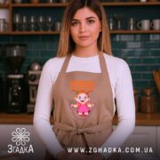 Фартух маленька але моторна, бежевий, на дівчині, кухня, бренд Згадка.