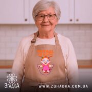 Фартух маленька але моторна, бежевий, на жінці, кухня, бренд Згадка.