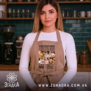 Фартух найкраща мама з фото, бежевий, на моделі, кухня, бренд Згадка.