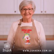 Фартух перша дівка на селі, бежевий, на жінці, в кухні, бренд Згадка.