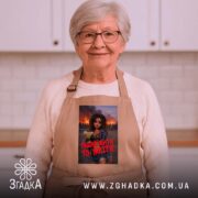 Фартух пішла жити то життя, бежевий, на жінці в кухні, бренд Згадка.