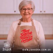 Фартух твоє завтра починається сьогодні, бежевий на літній жінці, кухня на фоні,.