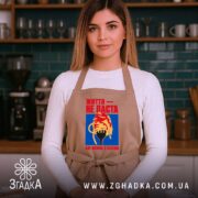 Фартух життя не паста, бежевий, на дівчині, кухня, бренд Згадка.