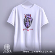 Футболка шінігамі японський демон, біла, на вішалці, видно принт, Згадка.