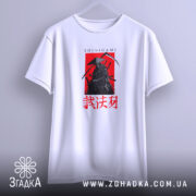 Футболка Шінігамі містичний дизайн, біла, підвішена, простий фон, оверсайз крій, бренд Згадка.