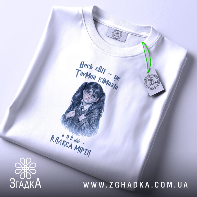 Футболка Світ, як таємна кімната, складена, видно принт, бренд Згадка.