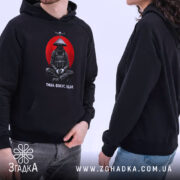 Худі дрон і самурай, чоловік і жінка в чорних худі, капюшони, принт,.