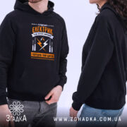 Худі перевірений електрик, дві людини, чорний колір, капюшон, принт, Згадка.