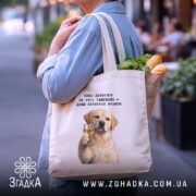 Шопер для любителів випити, бежевий, на вулиці, з продуктами, бренд Згадка.