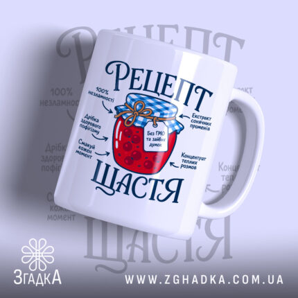 Чашка рецепт щастя з малюнком банки варення, бренд Згадка.