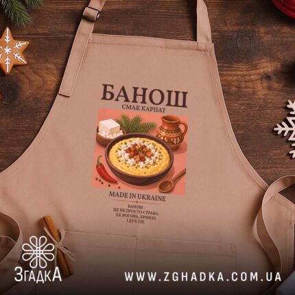 Фартух банош, бежевий фон, принт з їжею, бренд Згадка.