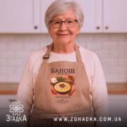 Фартух банош, бежевий, на жінці, кухня, усмішка, бренд Згадка.