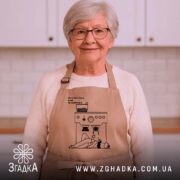Фартух без кави я ще не заварився, бежевий, на жінці, в кухні,.