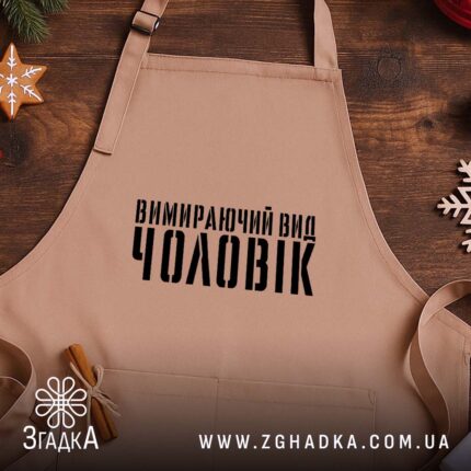Фартух чоловік вимираючий вид, бежевий, на дерев'яному фоні, бренд Згадка.