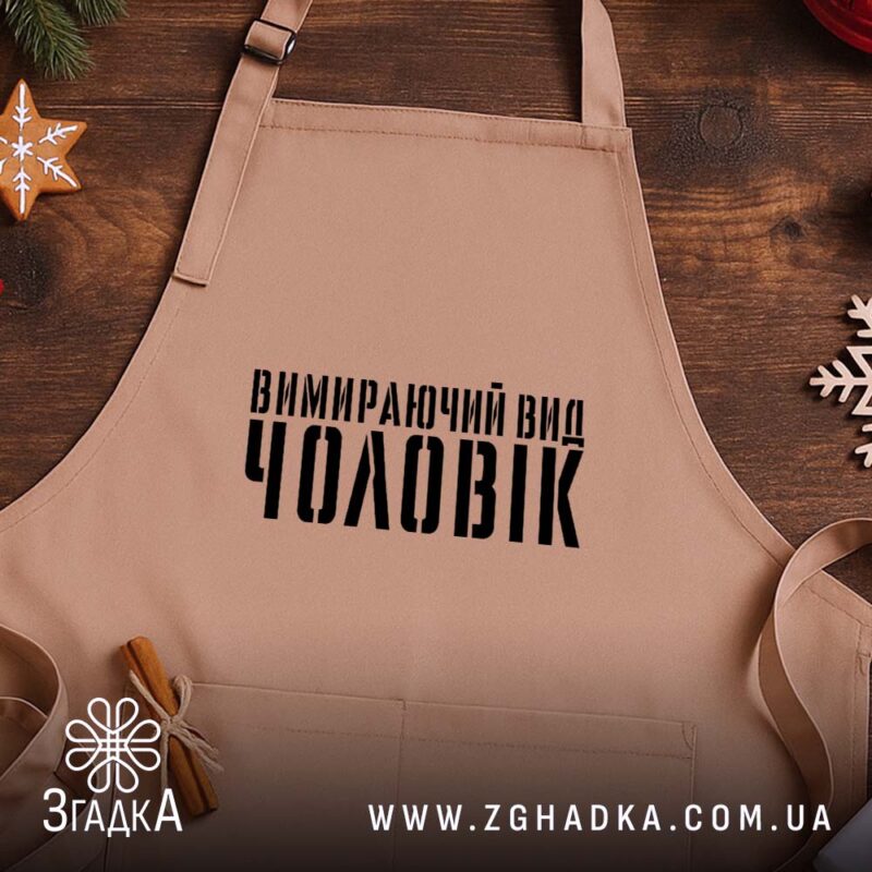 Фартух чоловік вимираючий вид, бежевий, на дерев'яному фоні, бренд Згадка.
