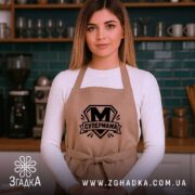 Фартух cупермама найкраща мама Фартух супермама найкраща мама, бежевий, на моделі, кухня,.