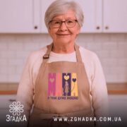 Фартух Мама я тебе дуже люблю, бежевий, на бабусі, кухня на фоні,.