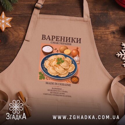 Фартух вареники з малюнком на дерев'яному фоні, бренд Згадка.