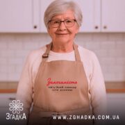 Фартух закоханість офіційний спонсор, бежевий колір, на жінці з сивим волоссям, фон.