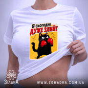 Футболка я сьогодні дуже злий, на моделі, з принтом, бренд Згадка.