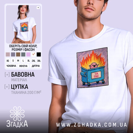Футболка Прикол Все в порядку, біла з принтом, бренд Згадка.