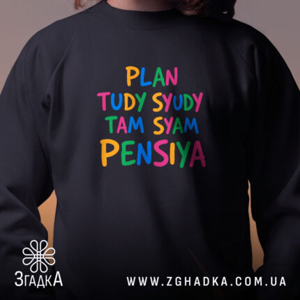 Світшот там сям пенсія, чорний колір, вид спереду, бренд Згадка.