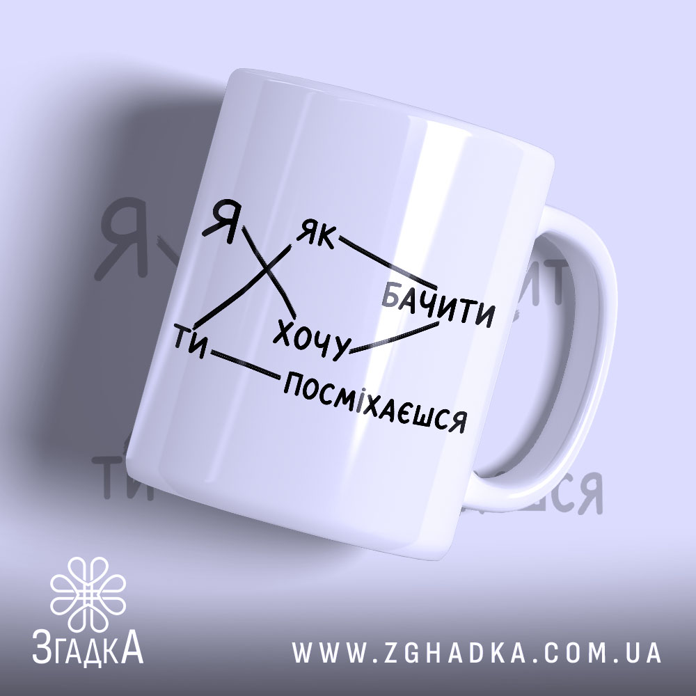 Чашка бачити як ти посміхаєшся 1 Чашка бачити як ти посміхаєшся, біла з чорним принтом, Згадка.