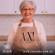 Фартух ах яка жінка, бежевий колір, на жінці в кухні, бренд Згадка.