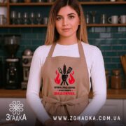 Фартух батько смажить шашличок, бежевий, на жінці, кухня, бренд Згадка.