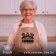 Фартух солодке життя фігуру не зіпсує, бежевий, на літній жінці, світла кухня,.