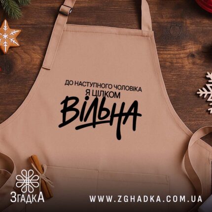 Фартух вільна, бежевий фон, дерев'яний стіл, бренд Згадка.