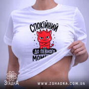 Футболка спокійний до певного моменту, на моделі, з принтом, бренд Згадка.