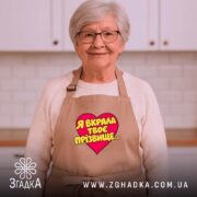 Фартух я вкрала твоє прізвище, бежевий, на жінці, кухня, бренд Згадка.
