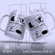 Чашка котячий хаос, дві чашки з малюнком котів, глянцева обробка, бренд Згадка.