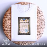 Футболка грамота ти молодець стрілок, біла, на плетеній основі, принт з дипломом,.