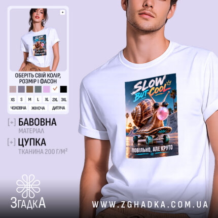 Футболка повільно але круто, головний вигляд товару, Згадка.
