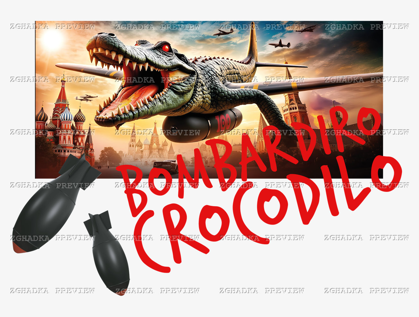 Принт «Bombardiro Crocodilo» — прев’ю дизайну