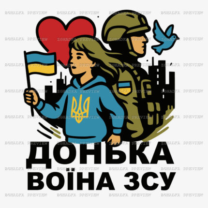 Принт «Донька воїна ЗСУ — з українським прапором» — прев’ю дизайну