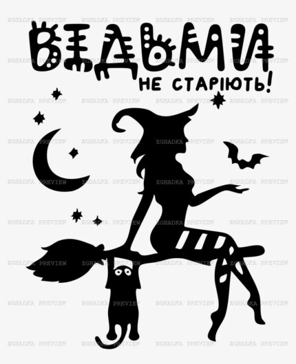 Принт «Відьми не старіють — на мітлі» — прев’ю дизайну