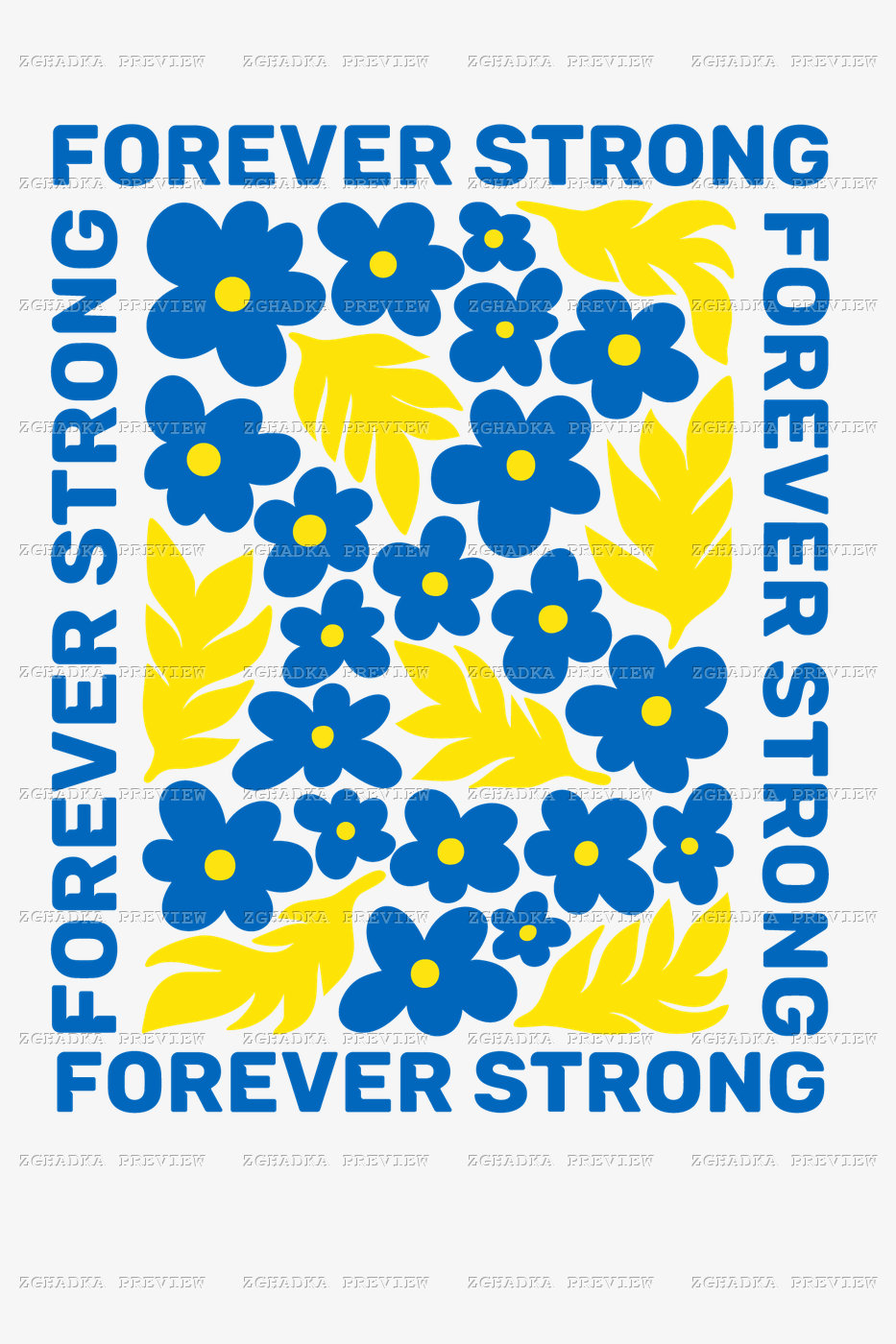 Принт «Forever Strong — синьо-жовті квіти» — прев’ю дизайну